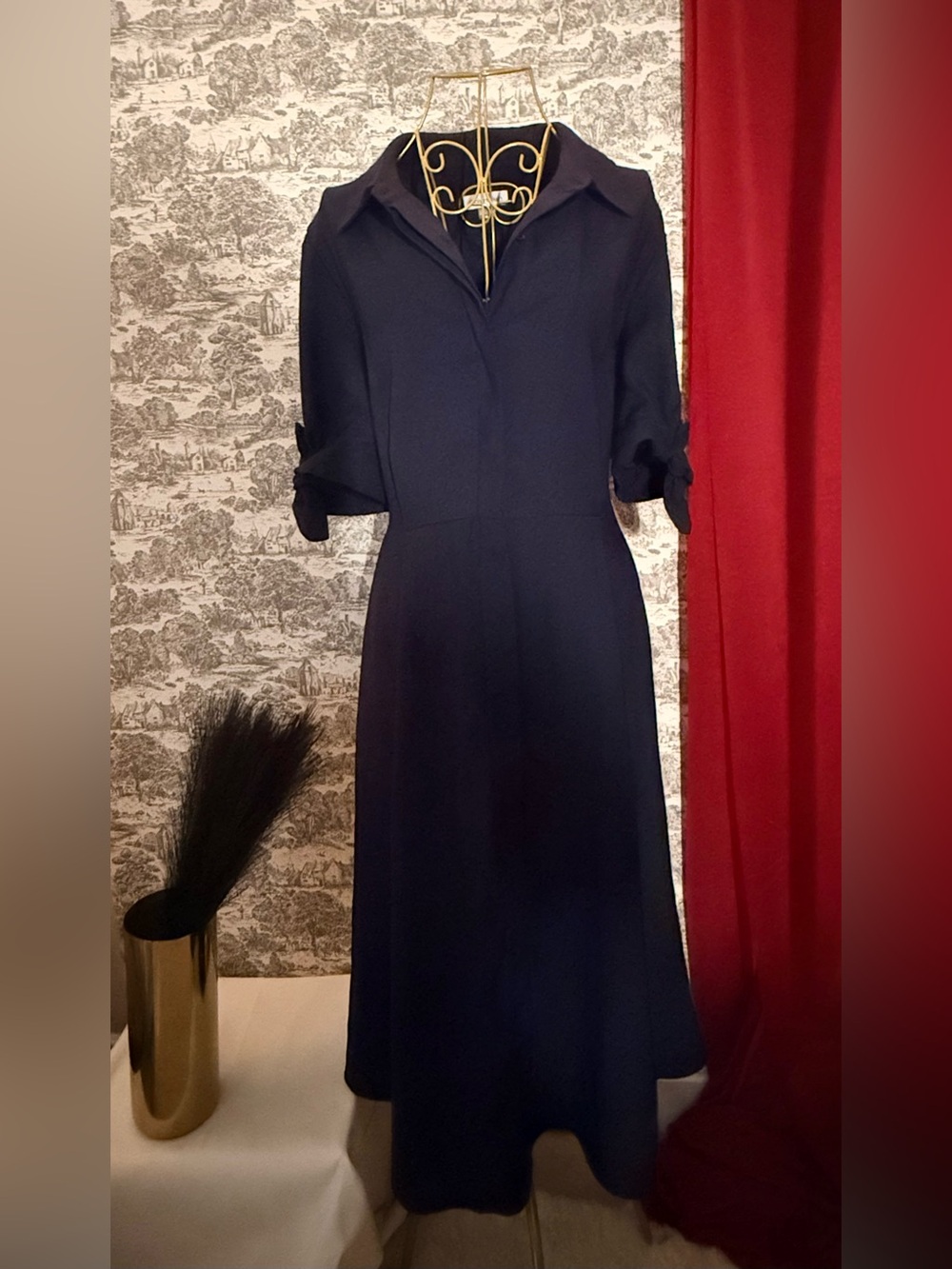 Calvin Klein Navy Collared Fit & Flare Dress | Size 14